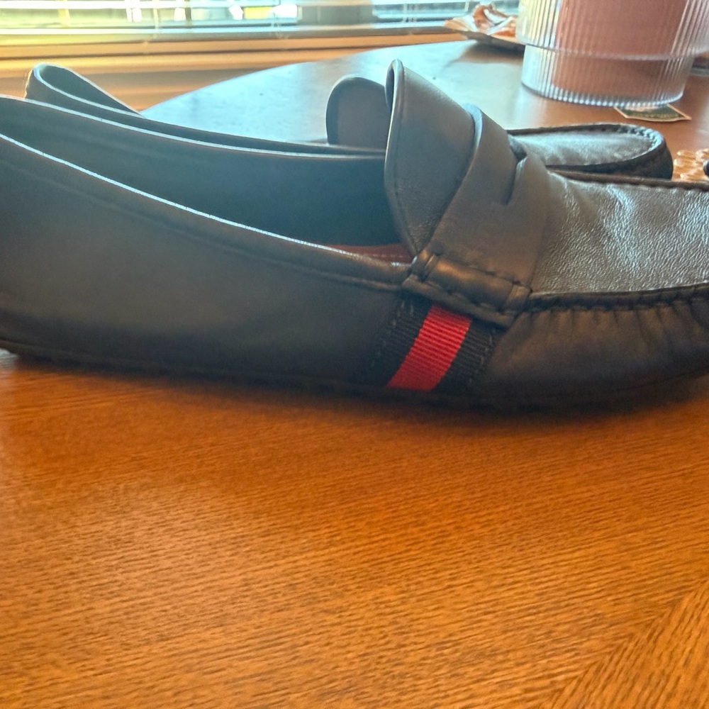 Men's Navy Gucci Web Accent Driver Loafers - Picture 7 of 10